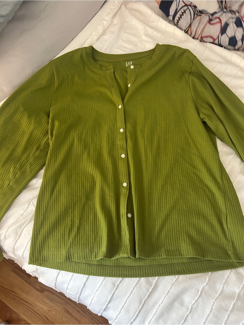 GAP Olive Ribbed Button-Front Cardigan